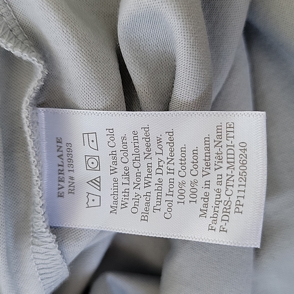 Everlane Cotton Tee Dress Tie Front Sz M Blue Gray One Side Slit Relaxed Fit - Picture 12 of 12